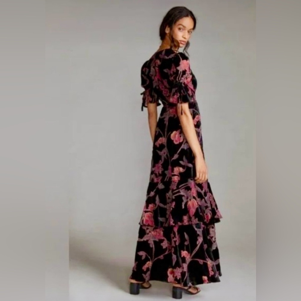 Elegant Black and Pink Floral Maxi Dress